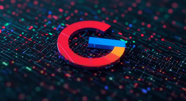 Logo futurista de Google en circuito tecnológico