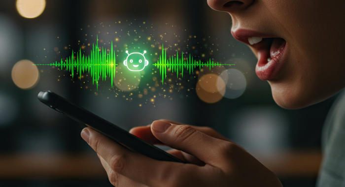 Mujer hace pregunta por voz a la IA